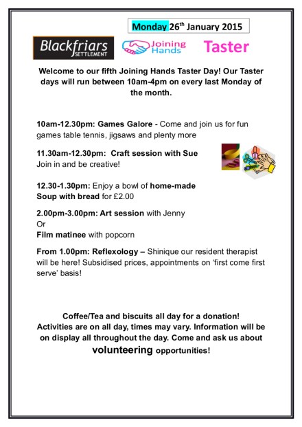 Taster Day agenda 26th January 2015