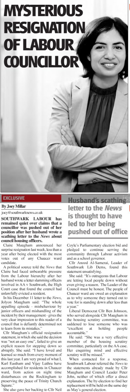 Claire Maugham southwark news