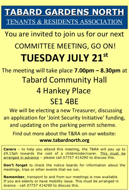 Committee Meeting leaflet 21st July 2015