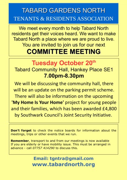 Committee Meeting poster 20th October 2015