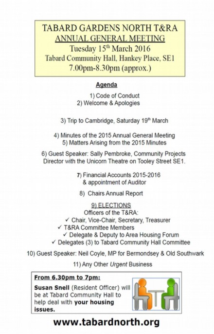 AGM Agenda 15th March 2016