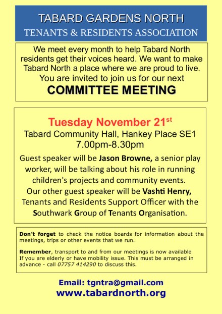 Committee Meeting poster November 21st 2017