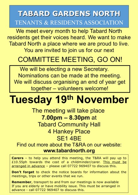 Committee Meeting 19th November 2019